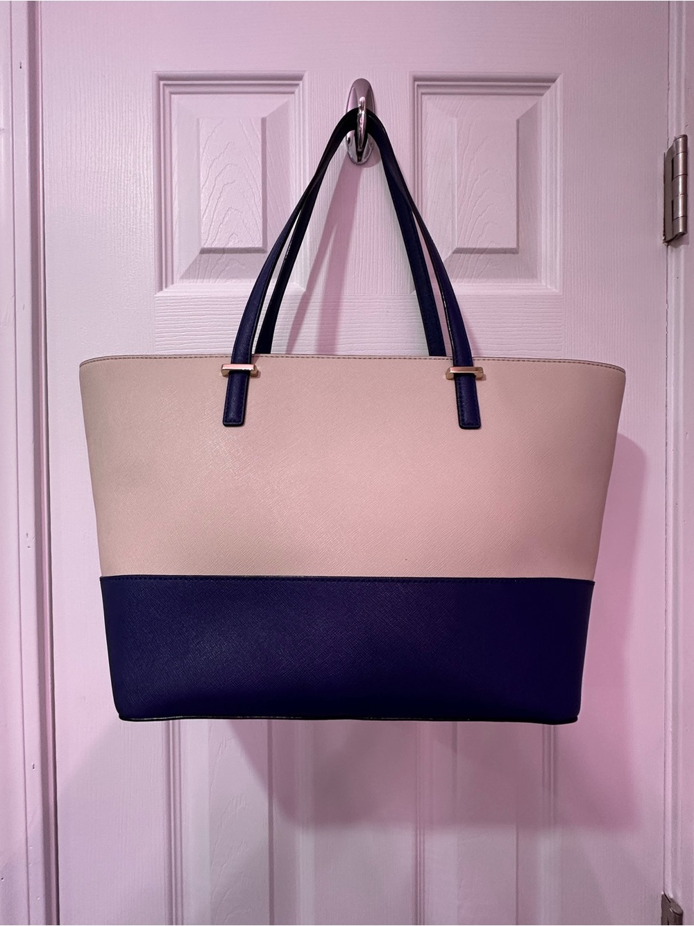 Like NEW Kate Spade leather Navy and Cream Tote - Picture 3 of 15